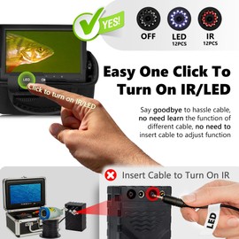 FishPRO Underwater Fishing Camera 7'' 1200TVL DVR-32GB w/Bracket [No Slide-Off] Ice Fishing Camera Underwater w/12pcs IR+12pcs LED, Portable Fish Finder for Lake Kayak Ice Fishing, 20m/65ft