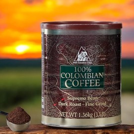 100% Colombian Ground Coffee – Kirklan Dark Roast, Supremo Bean, Fine Grind, 3 lb Can – Kosher Certified