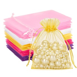 G2PLUS Multicoloured Organza Bags, 10 x 12 cm Gift Organza Bags, Pack of 100 Organza Bags with Drawstring, Wedding Candy Bag, Jewellery Bag, Gift Bag