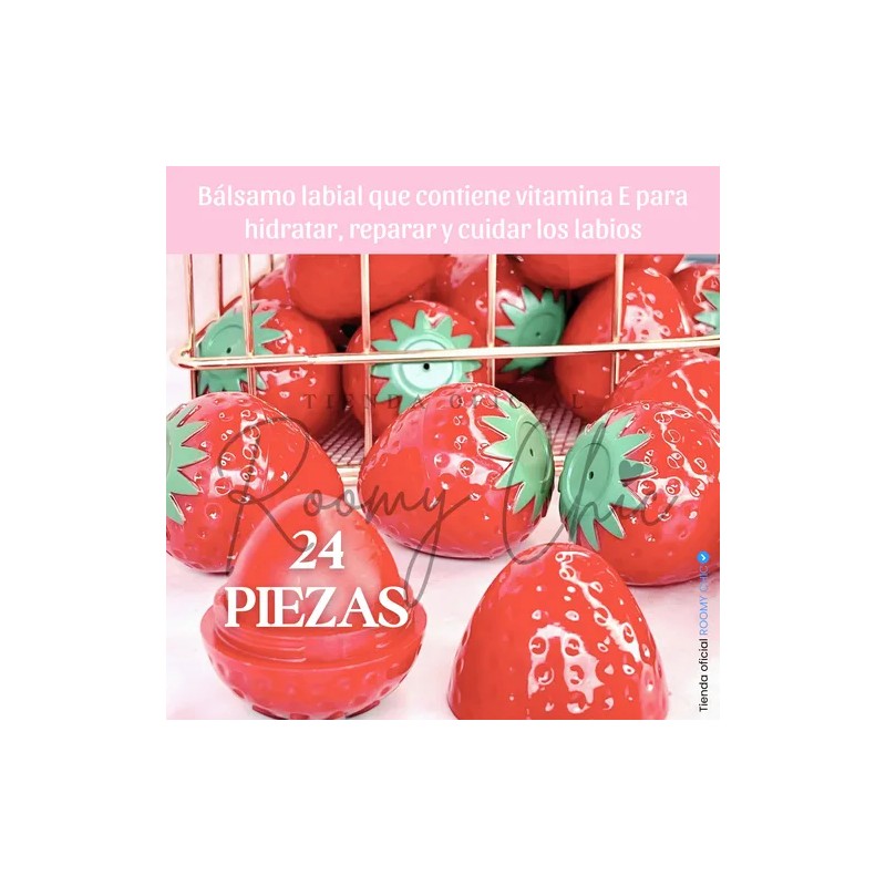 Caja De 24 Balsamos Fresa Para Labios Hidratante Forma Fresa