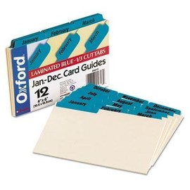 Oxford - 4 Pack - Laminated Tab Index Card Guides Monthly 1/3 Tab Manila 4 X 6 12/Set Product Category: Labels Indexes & Stamps/Index Dividers Tabs & File Guides by Original Equipment Manufacture