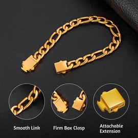 Speroto Men's Bracelet for Men Stainless Steel Bracelet Figaro Chain Hip Hop Bracelet Link Bracelet Gift for Men Women (gold,6mm,8.5'')