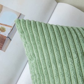 MIULEE Cushion Cover, Corduroy Decorative Cushion Cover, for Sofa, Armchair, Home, Bedroom, 50 x 50 cm, Green Bean