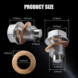 neynavy 1 PC M14x1.5 Oil Drain Plug Stainless Steel with 5 Copper Washer Gaskets, Heavy Duty Oil Plug Anti Leakage Replacement for Car Motorcycle Boat (Silver)