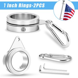 BONWIN Flag Pole Rings, 1" Spinning Flagpole Ring Clips, 2 Pcs Aluminum Alloy & Steel 360° Rotating Anti Wrap Flag Mounting Rings with Snap Carabiners for 0.75-1.02 Inch Diamete Flagpole (Φ1, Silver)