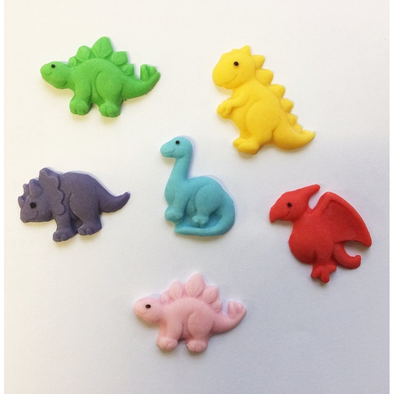 Holly Cupcakes 6 Mixed Colour Sugar Dinosaurs- edible & handmade