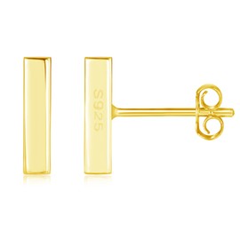 Loutade Silver Stud Earrings for Women Girls, 925 Sterling Silver Bar Stud Earrings, Hypoallergenic Flat Bar Ear Studs Earrings Gold, Minimalist Cute Cartilage Sleeper Gold Earrings Trendy Jewelry