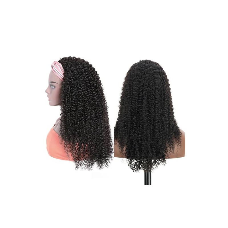XSY Peluca de cabello humano rizado con diadema de 20