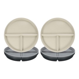 uxcell 8Pcs Unbreakable Divided Plates, 9 Inch Plastic Plates Set Plastic Plates with Portion Control Reusable Dishwasher & Microwave Safe, Dark Grey/Light Grey/White/Black