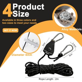 Pack of 4 Adjustable Rope Ratchet, Guy Ropes with Rope Tensioner, Alluring Ratchet Hanger, Reflective Lightweight Guy Rope, Tent Cord with Hooks for Camping Tents, Awnings (White, 4 mm x 4 m)