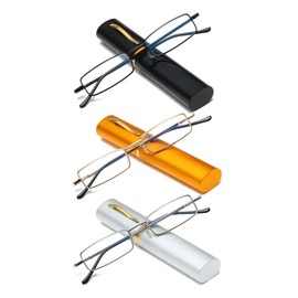 Viseng 3 Pairs Slim Mini Pocket-Sized Metal Reading Glasses Compact Lightweight Portable Readers : Your Stylish Travel Companion for Women and Men +3.5