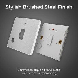 BG Electrical Unswitched Fused Connection Unit with LED Power Indicator and Flex Outlet, Fused Spur FCU, Double Pole, Screwless Front Plate, Round Edges, Evolve, Brushed Steel, 13A, PCDBS54W