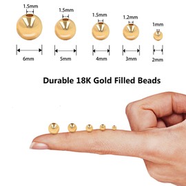 250pcs 18K Gold Filled Spacer Beads，Round Bracelet Beads,Seamless Smooth Metal Brass Beads，Lasting Round Spacer Beads for DIY Necklace Bracelet Jewelry Making (Gold 4mm)