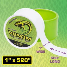 Gasoila Venom PTFE Thred-Tape, 1" Width x 520" Length, Universal PTFE Thread Tape, VM520-1, White