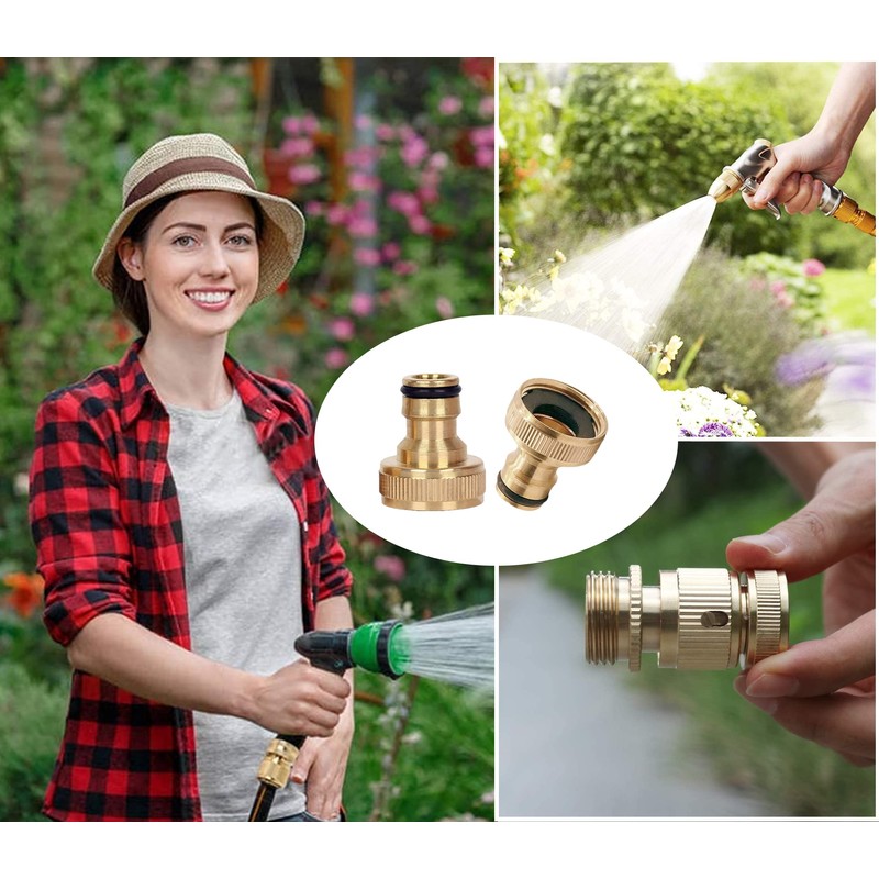 2 Pack Garden Hose Tap Connector - 3/4 inch Brass
