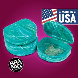 Practicon Marble Retainer Cases, Orthodontic Aligner Case, Mouth Guard Holder (3 Pack) (Teal)