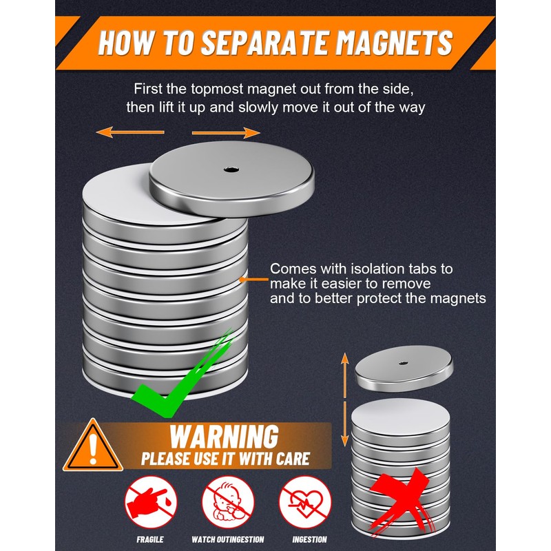EilxMag 4Pack 1.43" Strong Round Base Magnet, 25LBS+ Heavy Duty