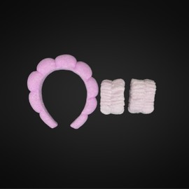 2 ORCHIDS Spa Headband for Washing Face Skincare Makeup Headband Sponge Spa Headbands and Wristband Set Face Washing Wristbands for Women Girls (Light Purple, Standard)