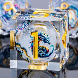 Roycevon DND Dice Set, 7Pcs Resin Sharp Edge Dragon Dice with Gift Box, White Gold Polyhedral Liquid Core D&D Dice Set Dungeons and Dragons for RPG Role Playing Game D20 D12 D10 D8 D6 D4