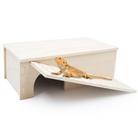 Large Bearded Dragon Hide Cave, Wooden Lizard Hideout with Climbing Ramp, Reptile Habitat with Basking Platform, Tank Accessories for Bearded Dragon Lizard Chameleon Hamster