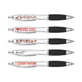 DV DESIGN 5 x Boxer Black Pens - Dogs Puppy Pets Animal Stationary Equipment School Teacher Friend Girls Boys Birthday Gift Set #82584