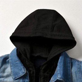 SOFEON Toddler Baby Boy Girls Denim Jacket Button Down Basic Ripped Hoodie Jeans Coat Kid Cowboy Outwear Casual Clothes (Hoodie-black, 4-5T)