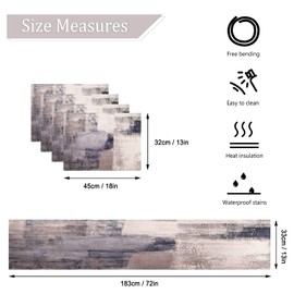 Modern Table Runner and Placemats Set of 4 Blue and Grey Painting Art Tablecloth Place Mats 45 x 32 cm Polyester Table Runner Outdoor Weatherproof Place Mat for Dining Room Wedding Birthday Party 33 x