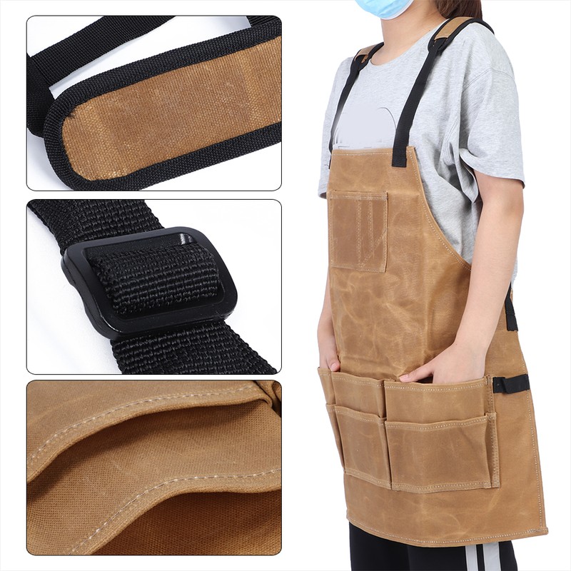 Multi Function Waterproof Waxed Canvas Apron Working Tool Aprons for