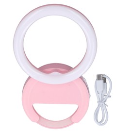Clip On Ring Light for Phone 180 Degree Rotation 3 Colors LED Selfie Ring Light for Phone Tablets Laptops Pink