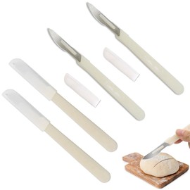 NentMent 4 Pack Bread Lame Dough Scoring Tool Hand Crafted Sourdough Scorer Knife Razor Blade Cutter Slashing Tool for Bread Making European Baguette Flower Patterns Booklet Homemade Kitchen Baking