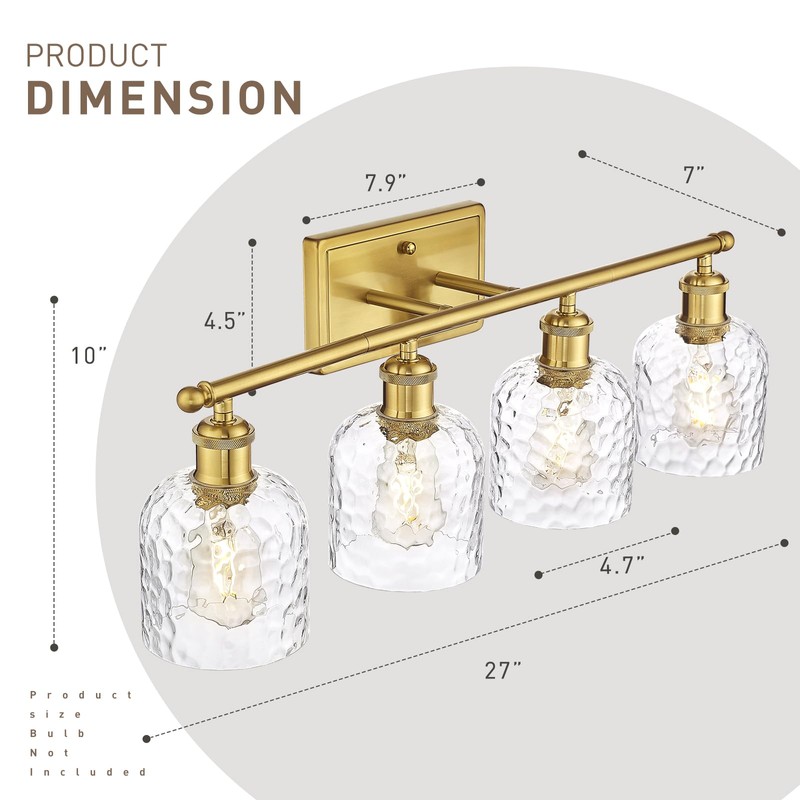zeyu 27'' Modern Vanity Lights Over Mirror, 4-Light Brushed Gold