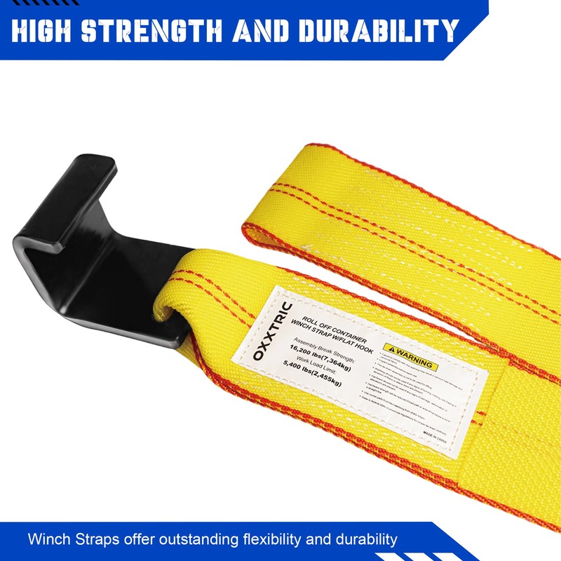 OXXTRIC Roll Off Container Winch Strap with Flat Hook,4 Inch