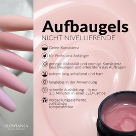 Slowianka Nail Trends Construction Gel, UV LED Gel, Dark Body Cover, Non-Leveling, 15 g, Not Self-Levelling, Builder Gel for Gel Nails, Build Gel for UV Lamp, Pink