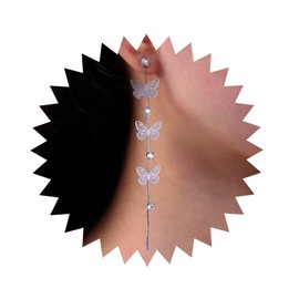 TseenYi Boho Butterfly Tassel Dangle Earrings Long Butterfly Drop Earrings Gold CZ Butterfly Drop Earrings Crystal Hollow Butterfly Earrings Jewellery for Women and Girls, Crystal