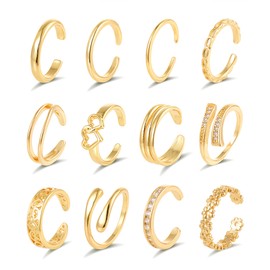 Wrlcorly 12Pcs 14K Gold Filled Toe Rings for Women Simple Open Band Toe Ring Hawaiian Summer Beach Daisy Flower CZ Snake Love Knot Thin Foot Jewelry Set Gold Silver Tone Adjustable