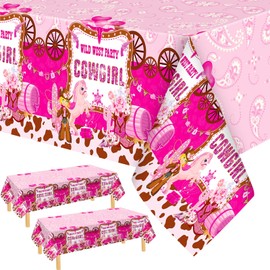 3 Pcs Western Cowboy Cowgirl Party Tablecloth Cowgirl Cowboy Birthday Party Decorations 54 x 108 Inch Plastic Horse Party Tablecover Baby Shower Supplies for Girls Boys (Pink)