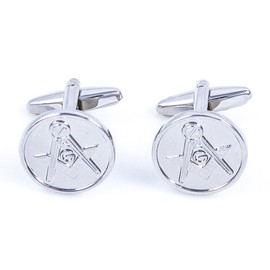 MRCUFF Freemason Masonic Mason Round Pair Cufflinks in a Presentation Gift Box & Polishing Cloth, Metal