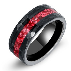 IRROYA 8mm Tungsten Rings for Men - Pure Black Band with Natural Ruby Unique Style Multi Faceted Black Band Men's Daily Wear/Wedding Wear Gift for Him, Non-Precious Metal, Ruby
