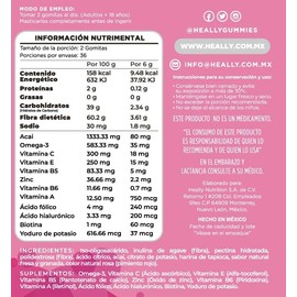 Multivitamínico para Mujer, Gomitas, Para Mayor Energía, Sabor Fresa y Granada, Con Ácido Hialurónico y Omega-3, Vitaminas A, B, C y E, 100% Natural, Sin Azúcar y Gluten, Heally