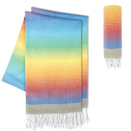 LAYNENBURG Set of 2 Premium Hammam Towels with Hand-Knotted Fringes - 100% Cotton - XXL Beach Towel, 100 x 200 cm - Oeko-Tex 100 - Large Beach Towel - Sauna Towel and Travel Towel (Rainbow)