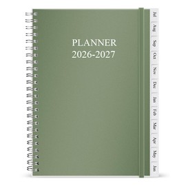 2026-2027 Diary/Planner, July 2026 - June 2027, A5 Weekly Monthly Planner with 12 Monthly Tabs, Back Pocket, Planner 2026-2027 with Elastic Closure, Flexible Cover, 14.8×21cm, Green