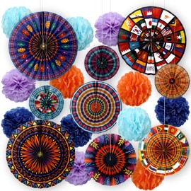 Epakh 21 Pcs Asian American and Pacific Islander Heritage Month Decorations Paper Fans Pom Poms Double Sided Printing Hanging for Asian American Party Supplies Classroom