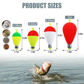 CWSDXM Weighted Fishing Bobbers 10 Pack – Foam Snap-On Slip Floats for Bluegill, Crappie, Bass & Trout Fishing (Oval, 2.7in)