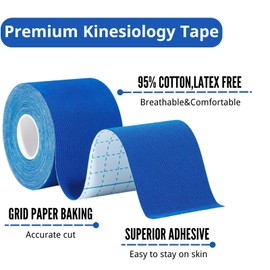 Kinesiology Tape 5CM*5M, Cotton Elastic Athletic Tape Uncut, JOMWEN Latex Free, Water Resistant Rock Tape KT Tape for Muscles, Physical Therapy，Stays on for Several Days (Dark Blue)