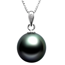 Paialco 18K White Gold Cultured Tahitian Black Pearl Pendant Necklace with 18" Chain (Sterling Silver), Pearl Metal, Pearl
