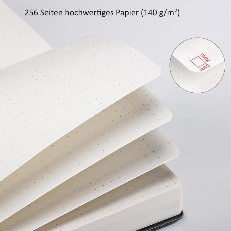 HwxBen Bullet Dotted Journal, Dotted Notebook, 256 Pages, 140 gsm