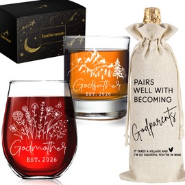 Innfueunun EST 2026 Godfather Godmother Wine Glass Set of 2