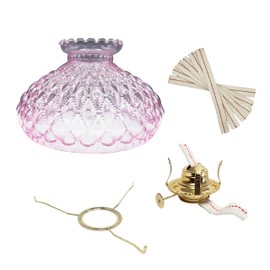 Light of Mine - Princess Feather Oil Lamp Replacement Kit Including 10" Flat Tripod, 10" Pink Quilted Shade, No. 2 Brass Plated Burner, and 100% Cotton 3/4" Replacement Wick Strips