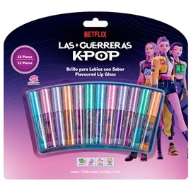 Set de Brillo Labial para Niñas Las Guerreras Kpop, 12 Brillos Glitter Coleccionables con Sabor Uva, Cereza y Bubblegum, Fórmula Vegetal No Tóxica,...