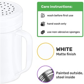 White PP Plastic Salt Pepper Dredge Shakers - with Plastic Cap - with Handle - Pack of 2 (White, One Size)